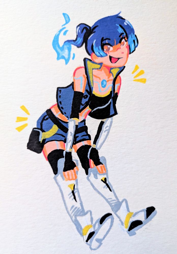 traditional art of Sena from Xenoblade 3 drawn with acrylic paint markers.