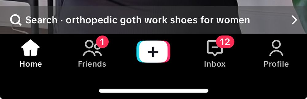 screenshot of a tiktok recommended search for “orthopedic goth work shoes for women”