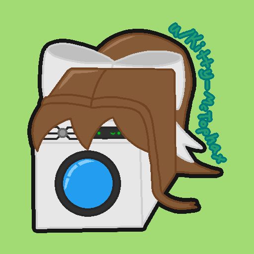 Monika from Doki Doki Literature Club as a washing machine. The type with the door on the side to put in laundry. There's a small LED panel with a glowing green face on it, and the rest of the washing machine is covered by Washing Machineika's hair.