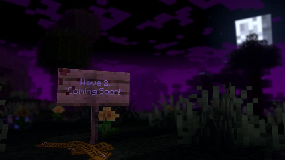 a sign with a little blood on it that reads "Wave 2, coming soon!" There is also an array of golden Tickets scattered on the ground.
