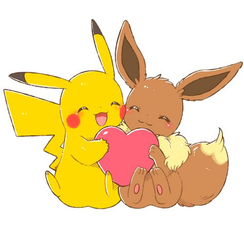 ハートを持ってるピカチュウとイーブイ ポケモンイラスト