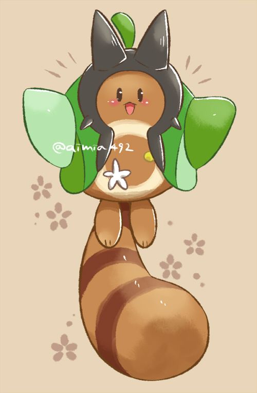 ポケモンイラスト オーガポンのコスプレをしたオタチ