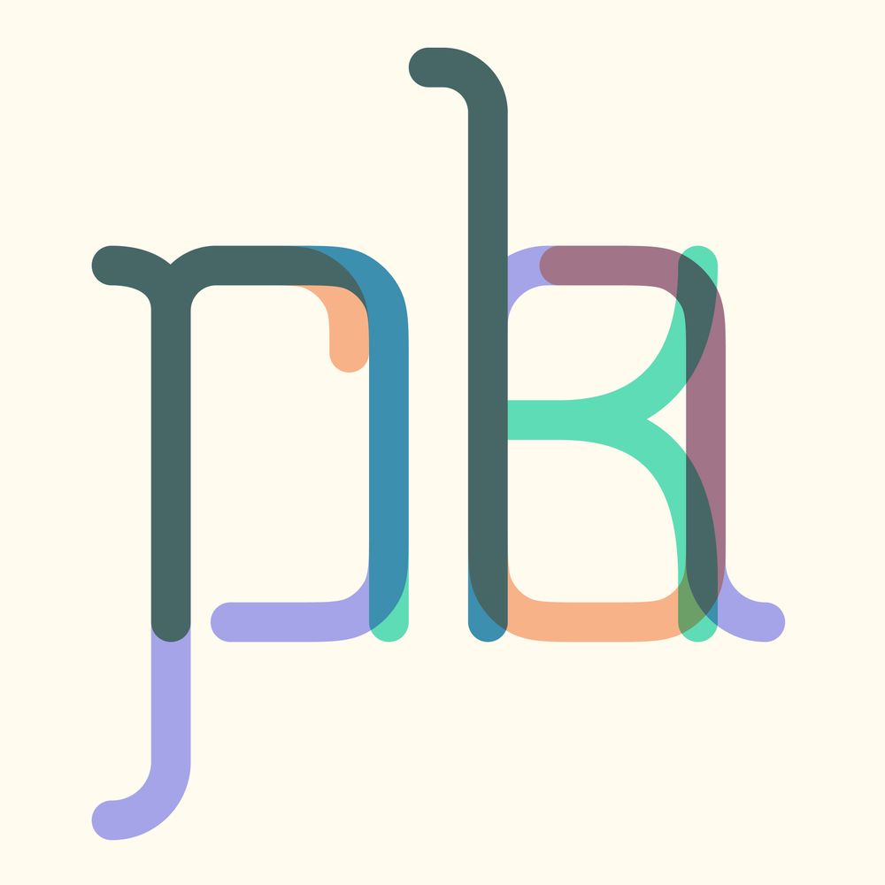 The image features the overlaid letters "rpn" and "hbk" in a modern, abstract style. The letters are created with smooth lines in soft pastel colors, including green, blue, orange, and purple, set against a light cream background.
