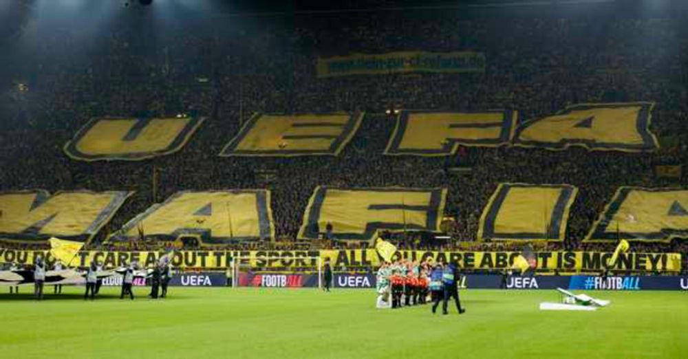 Torcida do Borussia Dortmund protesta contra nova Champions: "Uefa Máfia"