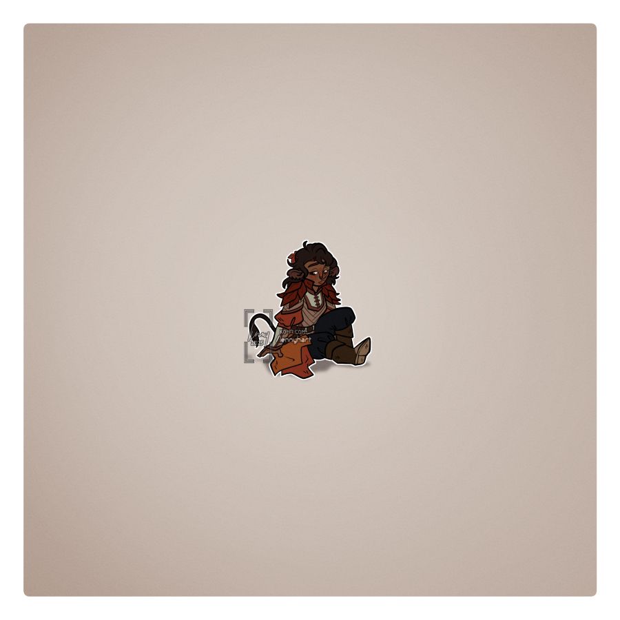 Digital art of my D&D oc Hum, a firbolg druid/ranger/fighter. She's very small and sitting on a blank beige canvas.