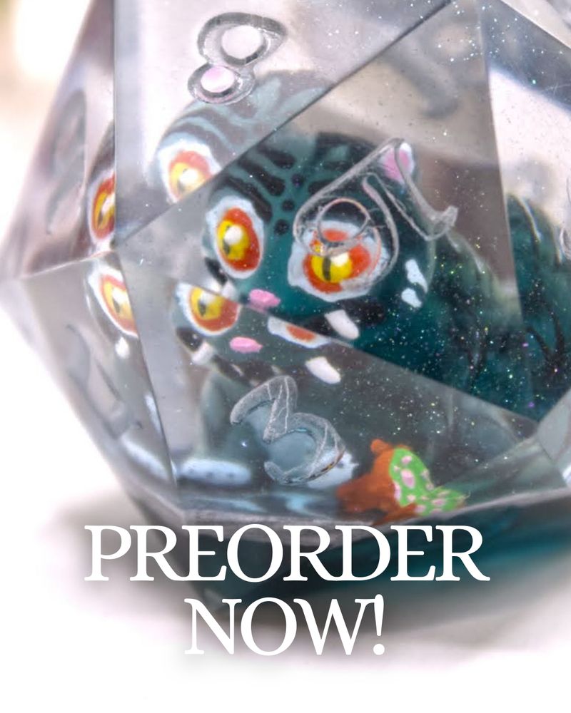 D20 Dice with Derpy Tiger inspired Inclusion from Kpop Demon Hunters