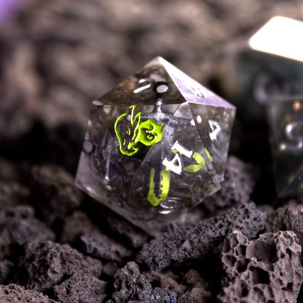Rogue dice set with poison tipped dagger inclusions 