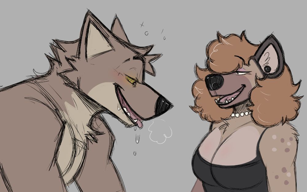 furry fan art of mr wolf from the bad guys hypnotized staring at my fursona skippy hyenas boobs
