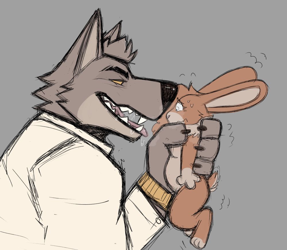 Furry art of Mr wolf threatening to eat bunny skippy 