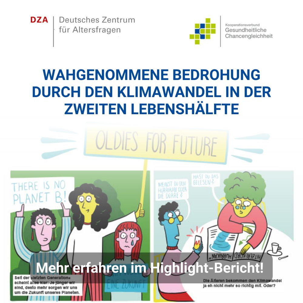 Die Grafik zeigt einen Ausschnitt aus dem Comic zu Befunden des DZA, konkret zur Wahrgenommenen Bedrohung durch den Klimawandel in der zweiten Lebenshälfte