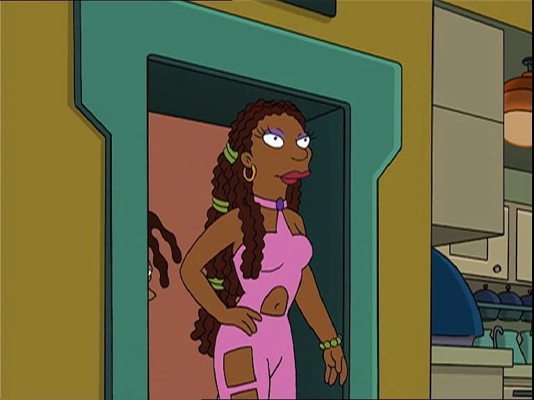LaBarbara from Futurama, in a pink jumpsuit