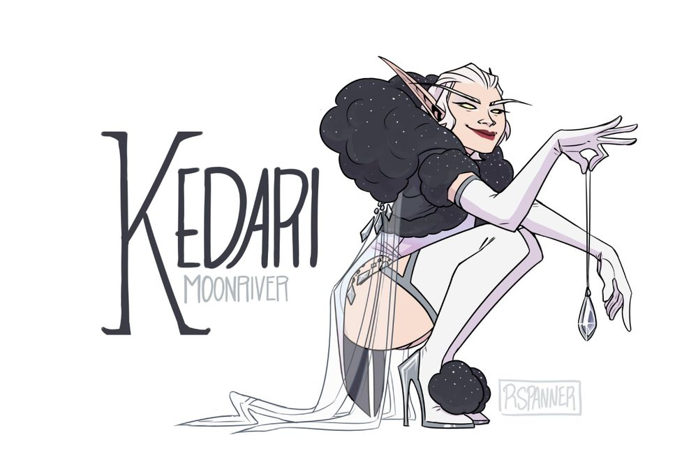 A blood elf squatted down in high heels, dangling a large jewelled pendant between her fingers from it's chain.