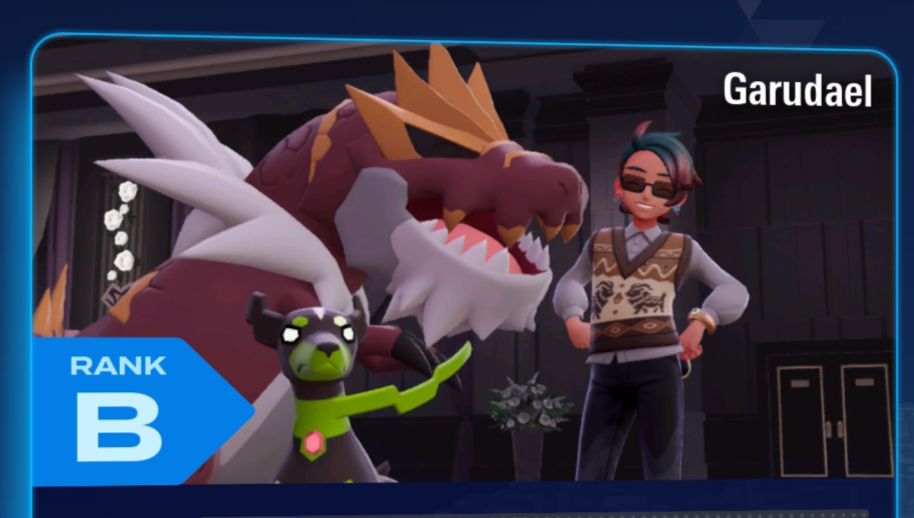 Screenshot of Pokemon Legends Z-A: Tyrantrum smiles while standing behind Zygarde 10% form, and beside the trainer.