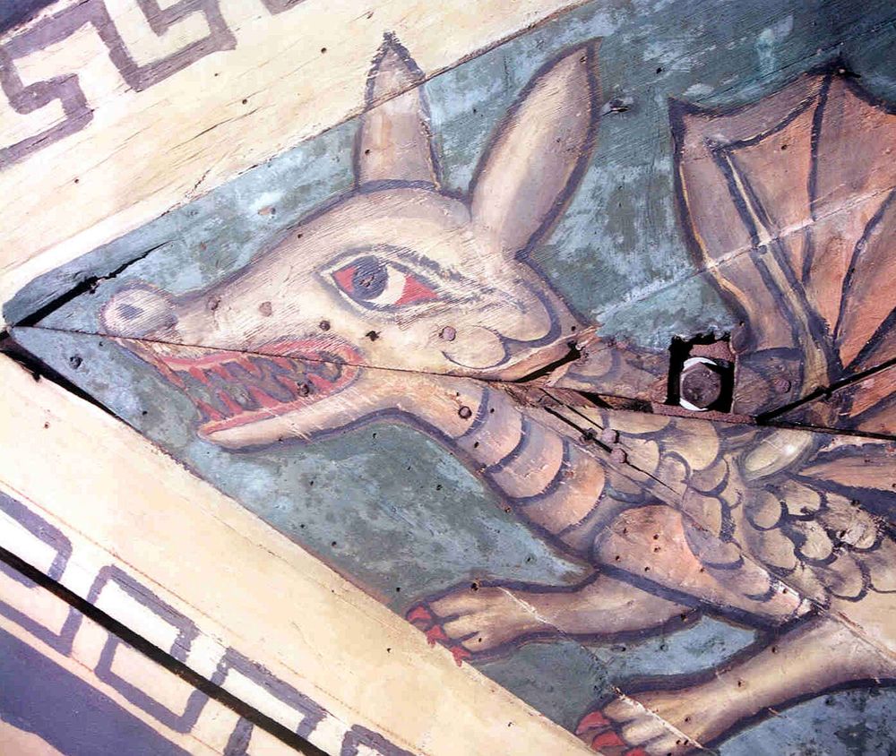 A painted image of a dragon from Peterborough Cathedral nave in Bay 2 © Peterborough Cathedral