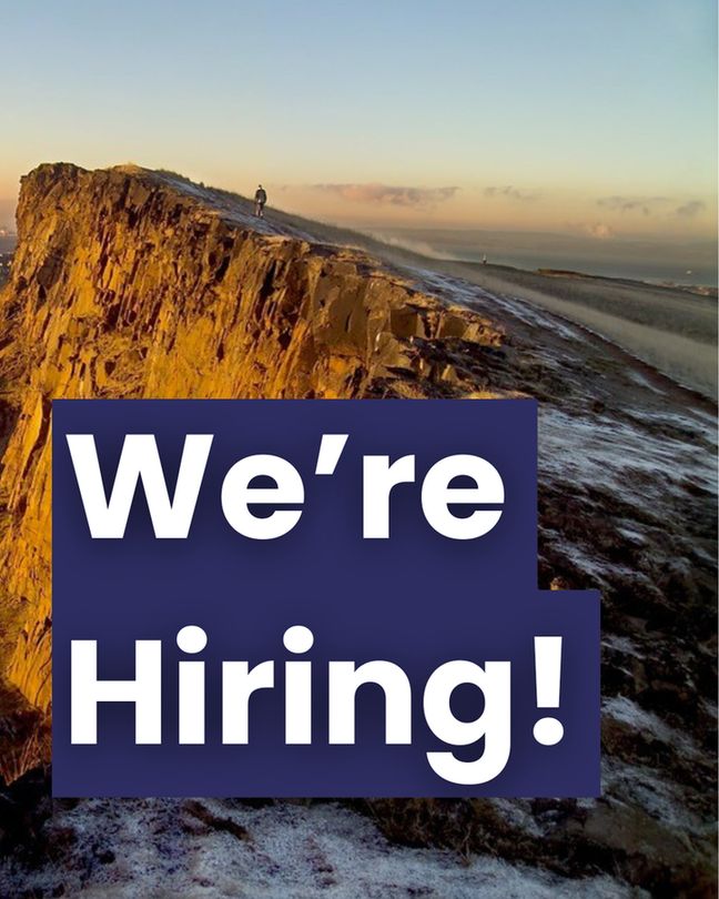 A photo of Salisbury Craig, with the words 'we're hiring' 