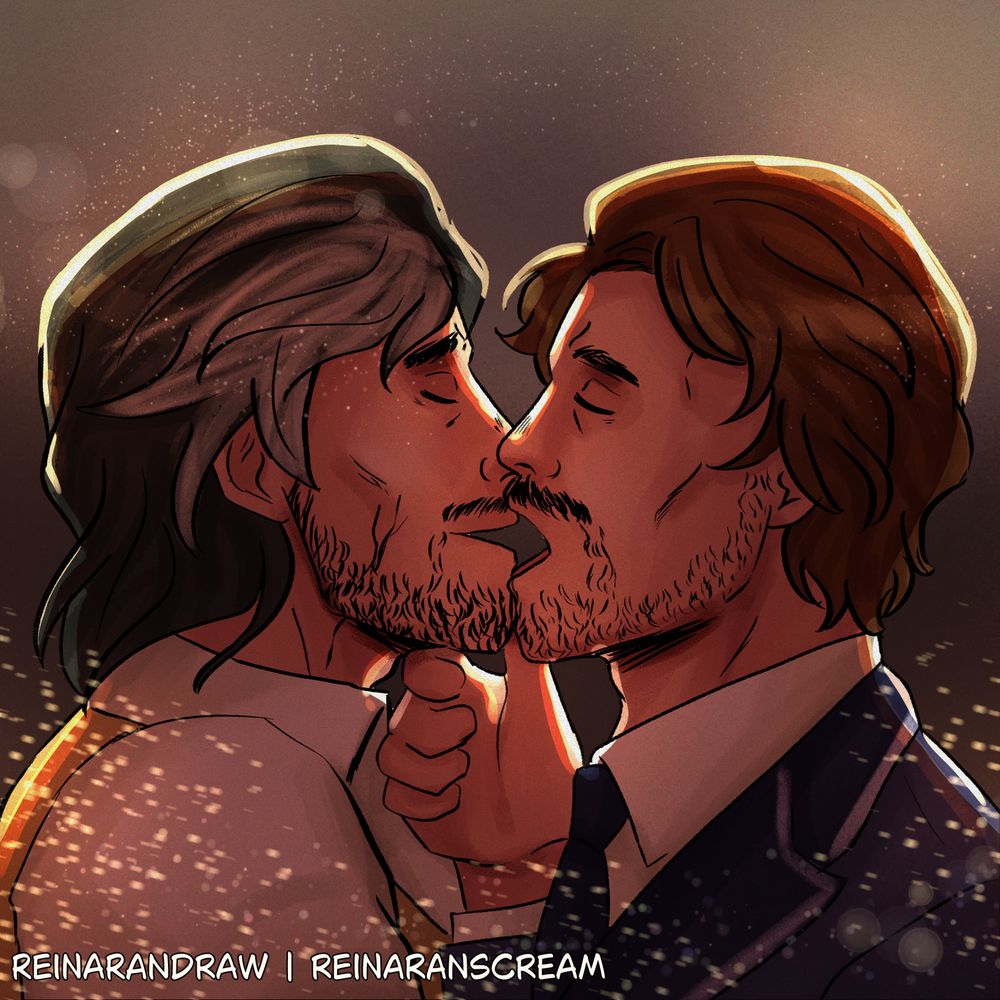 painted!verso and Gustave from Expedition 33 kissing