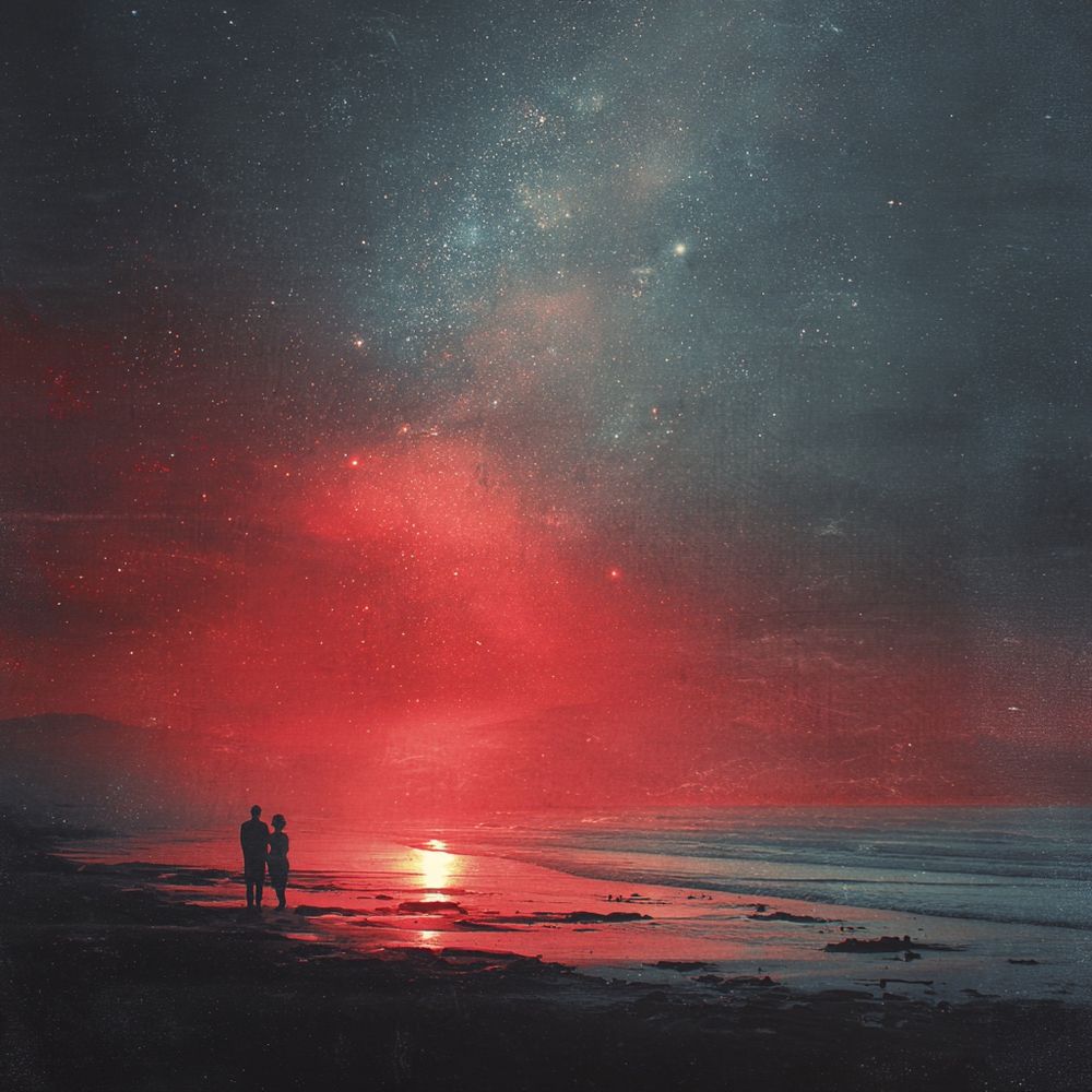AI generated image. A walk on the beach with your love. 