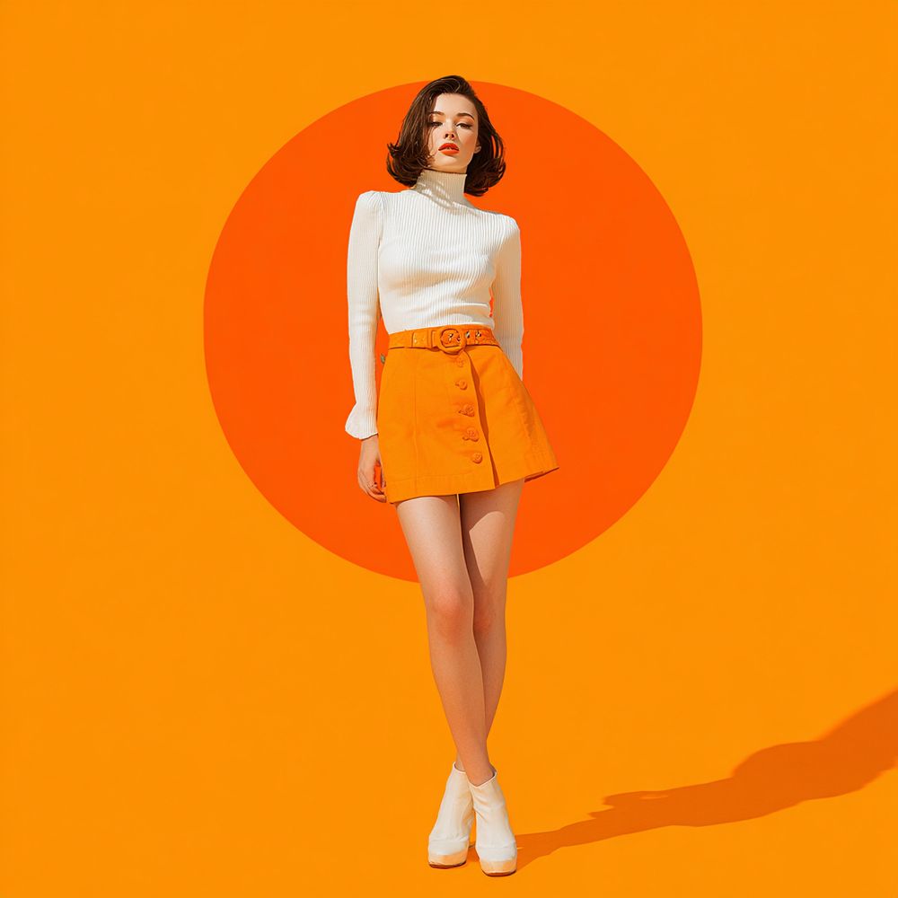 AI generated image. Woman in mini skirt 60‘s style. 