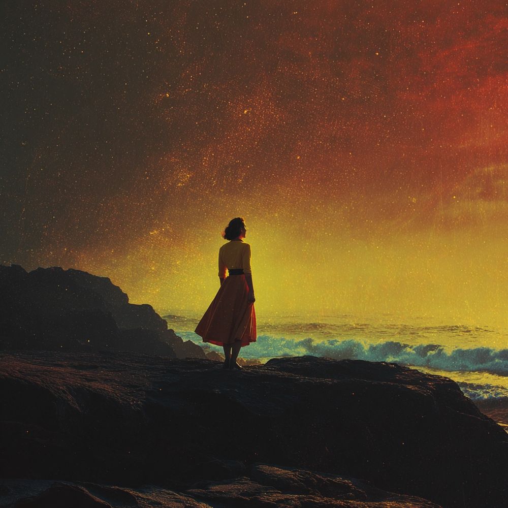 AI generated image. Looking at the ocean. 