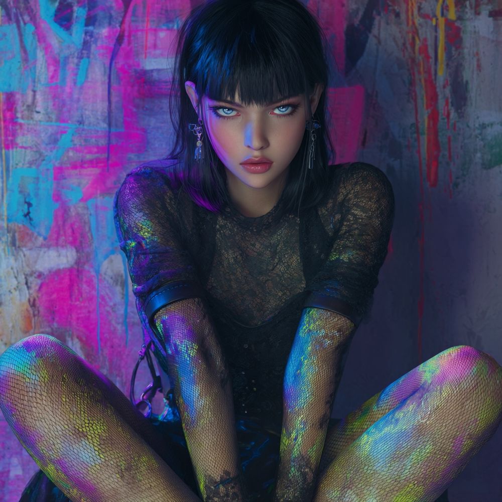 AI generated image. Neon goth. 