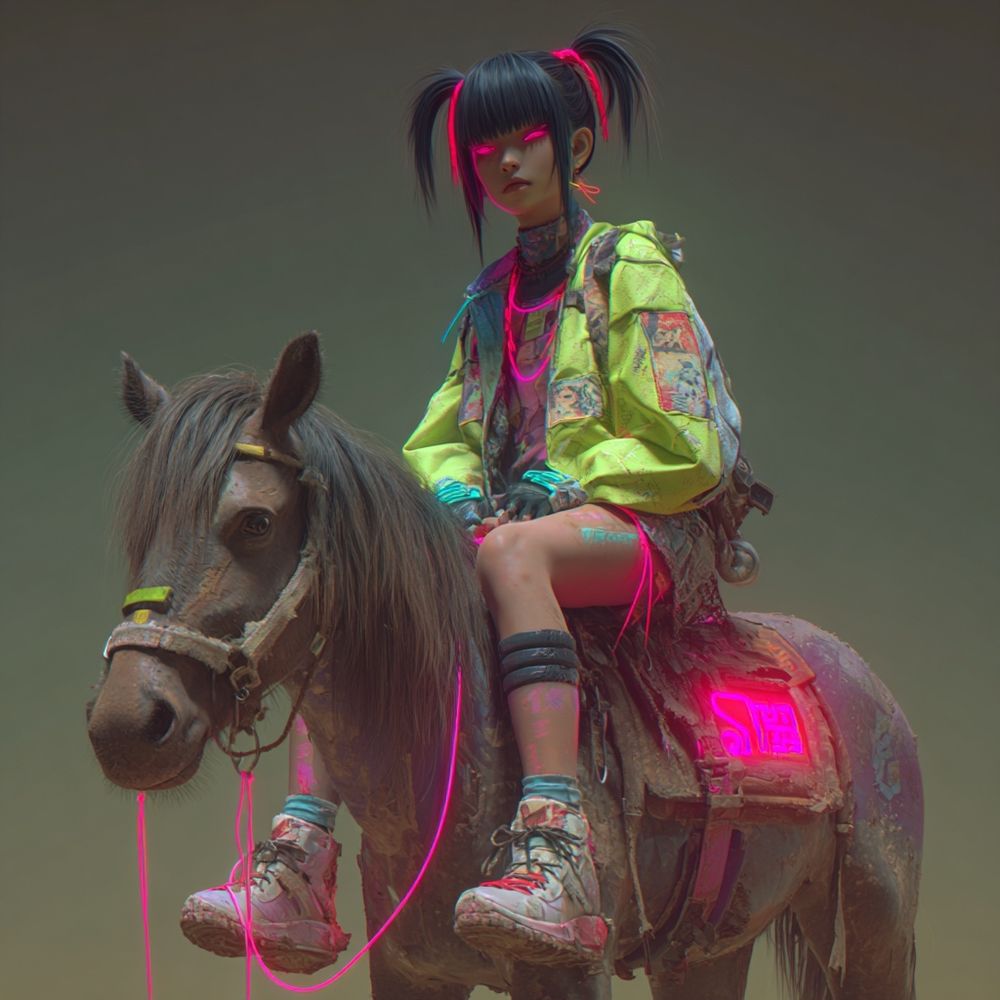 AI generated image. Riding on a horse with no name. 