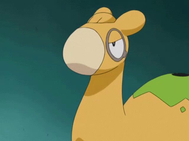 a close up of a cartoon camel with a green stomach