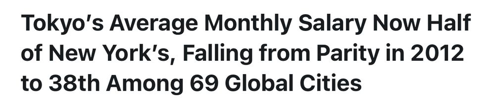 Average monthly salary in Tokyo is half that of New York 