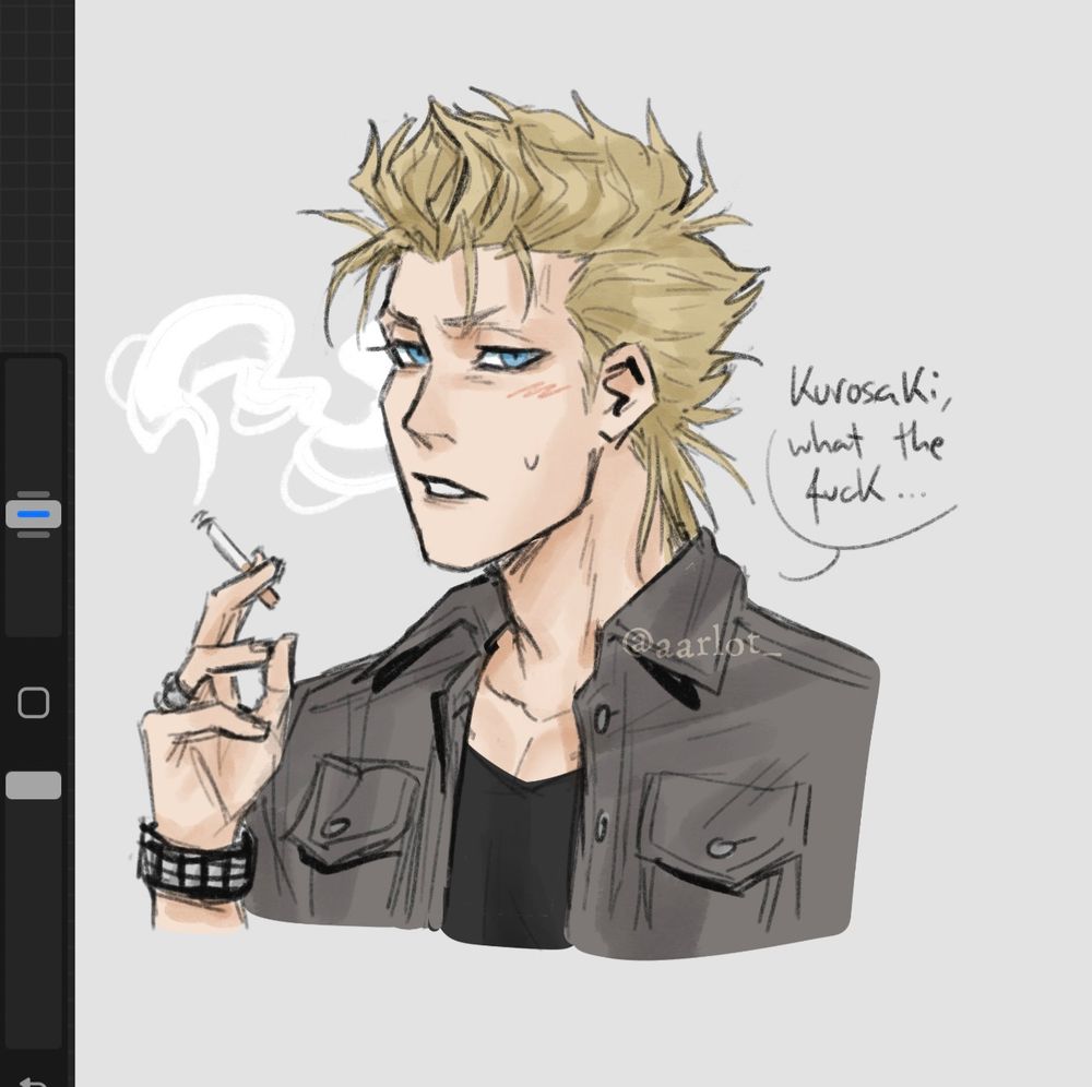 Grimmjow Jeagerjaques from the anime BLEACH, in the human au fic “Heartbeat Stereo” on Ao3 (go read it goD ITS SO GOOD)