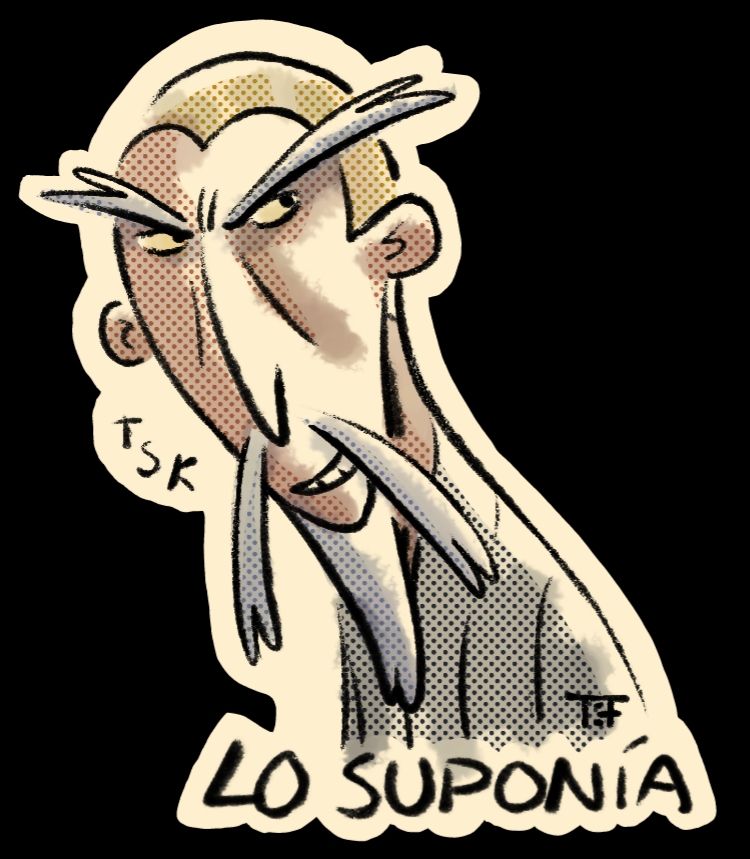 A Balthazar sticker with a smug expression and the text "I figured" in spanish.
