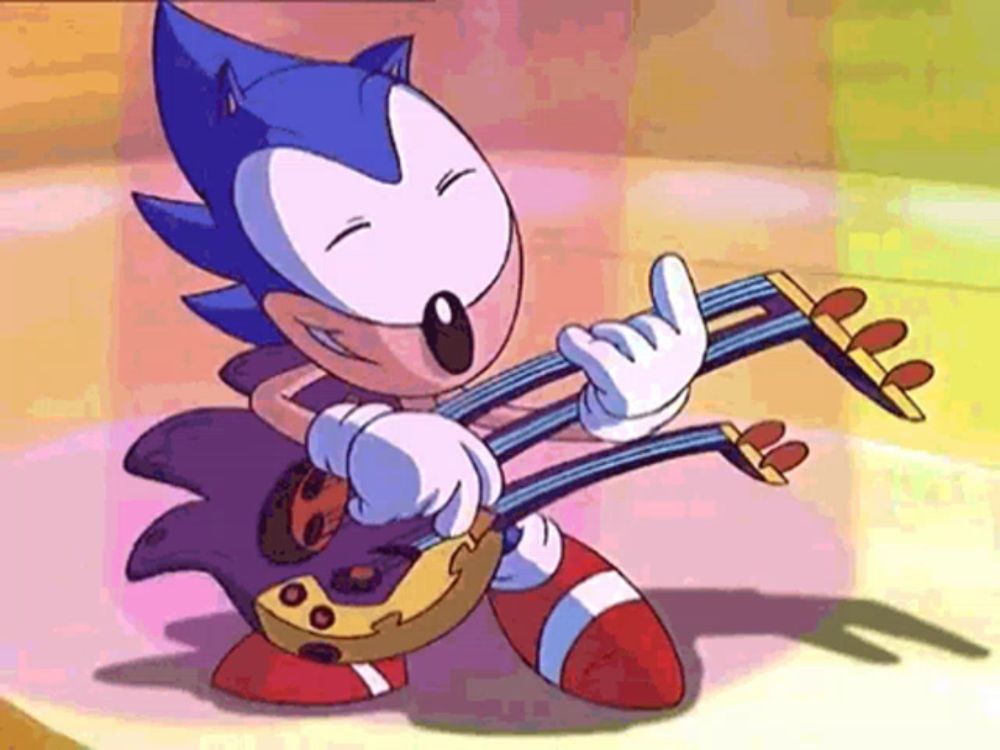 a cartoon of sonic the hedgehog playing a guitar and singing