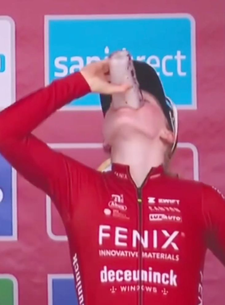 Puck Pieterse chugs Amstel like a pro. 