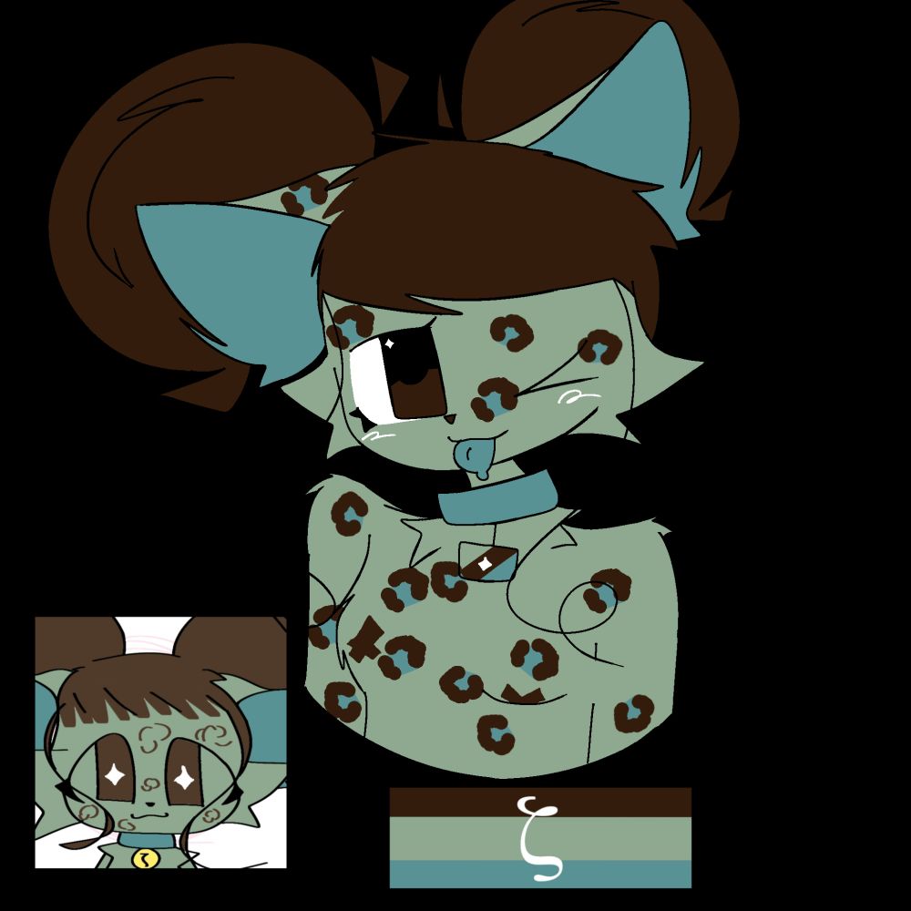 Image of a leopard drawing with the zoophile flag colors, with her hair in two buns on each side of her head