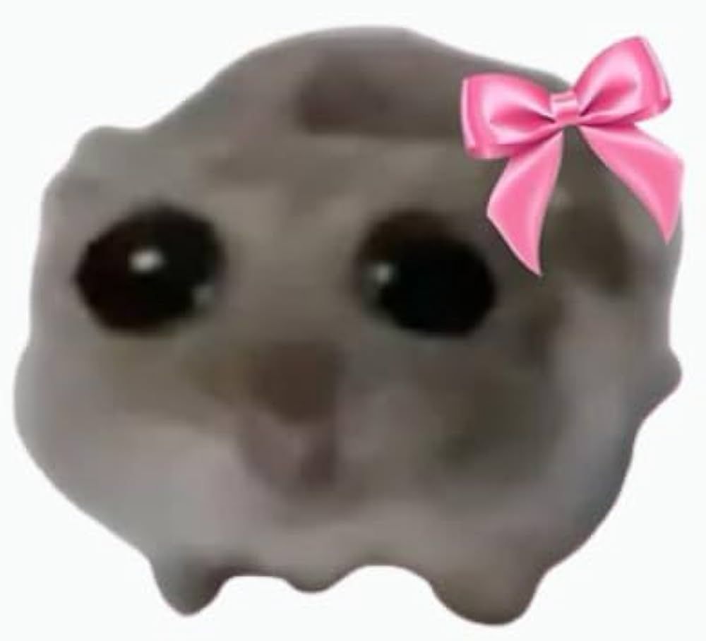small hamster emoji. it has huge sad black eyes and a little pink bow