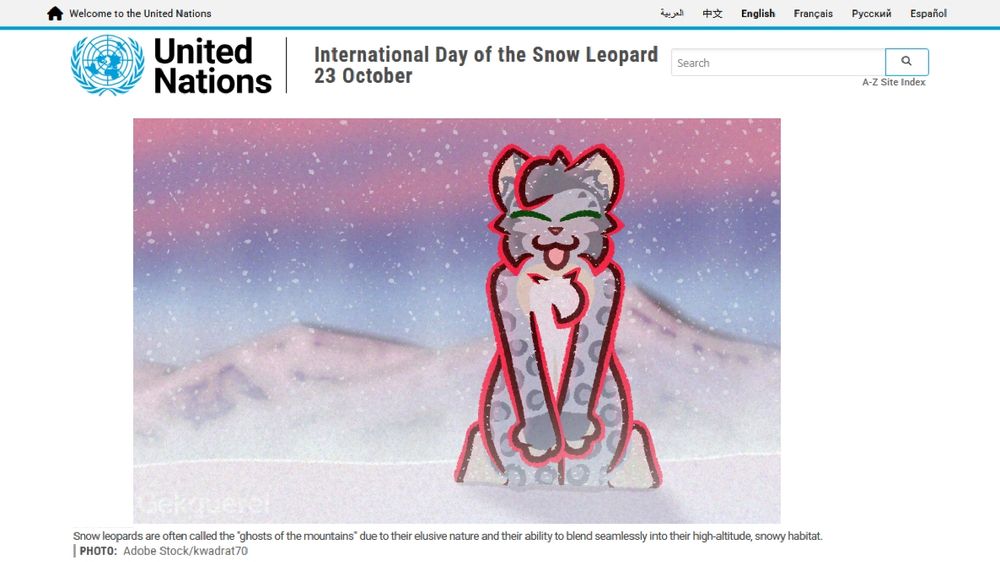 image above, but instead of being framed as a usual trailcam, its in the United Nations announcement of Internation Snow Leopard Day (today, October 23rd)