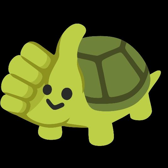 Figurinha com a mistura de emojis de tartaruga e polegar levantado. Na figurinha, o polegar substitui fica verde e substitui a cabeça da tartaruga.