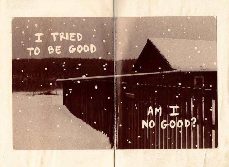I tried to be good
Am I no good?
Snowy red barn side-angle shot along a uniformly slatted wood fence, a Polaroid washed out with a magenta tint. 
