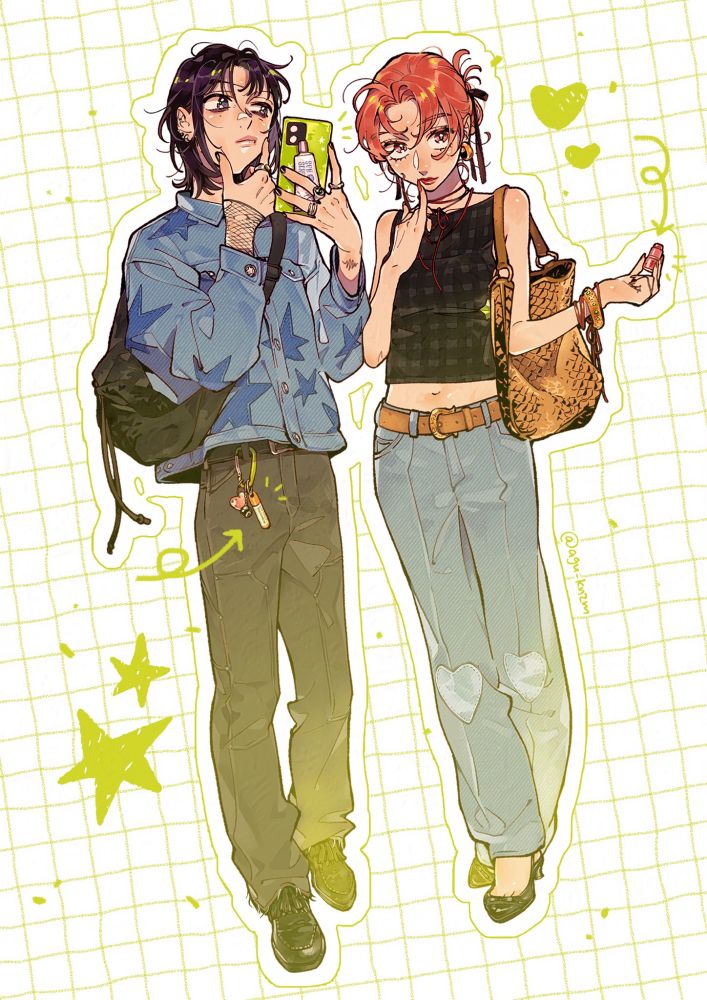 The two protagonists of "The Guy She Was Interested In Wasn't A Guy At All" standing side-by-side.