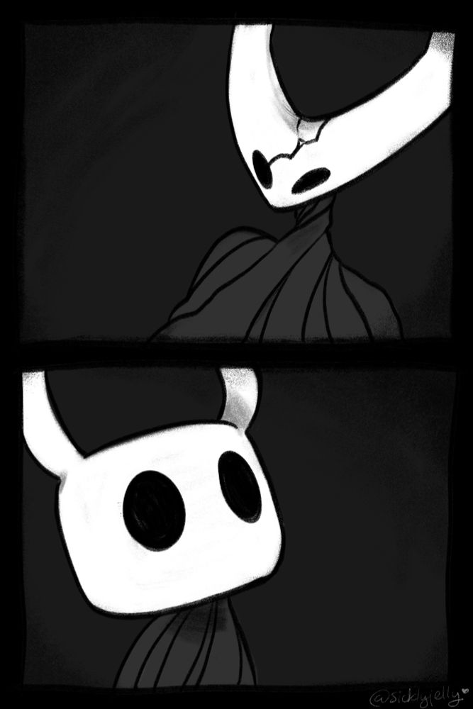 Two panels with closeups of THK and the Knight's faces as the stare at each other. Their expressions both seem empty, though there's a hint of curiosity.