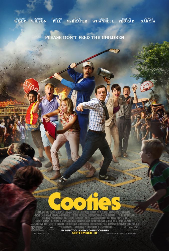 Teachers being attacked by their hungry students on the poster of Cooties. 

Stars Elijah Wood, Rainn Wilson Alison Pill and many others. 