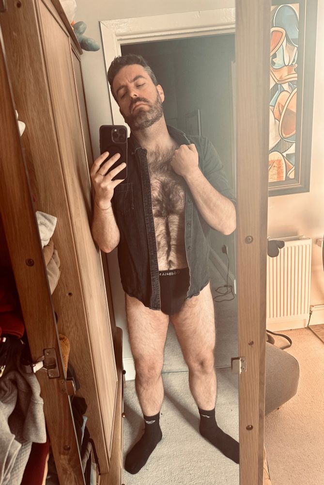 Denim shirt, matching socks and underwear 