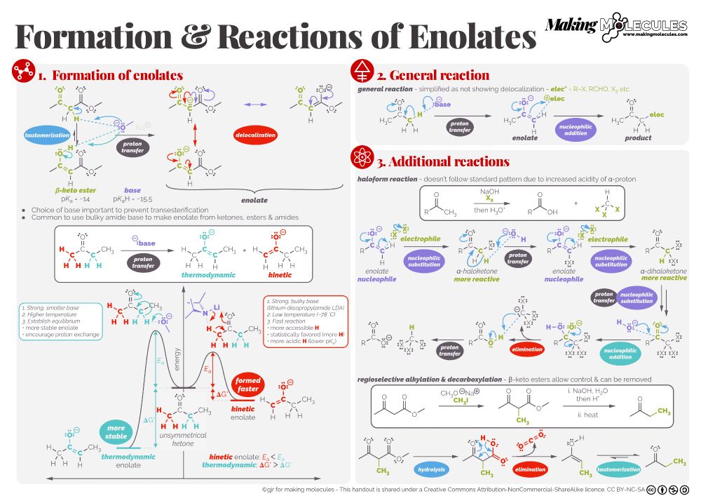 A summary of enolate formation including a quick look at kinetic versus thermodynamic enolates. Also simple reactions.