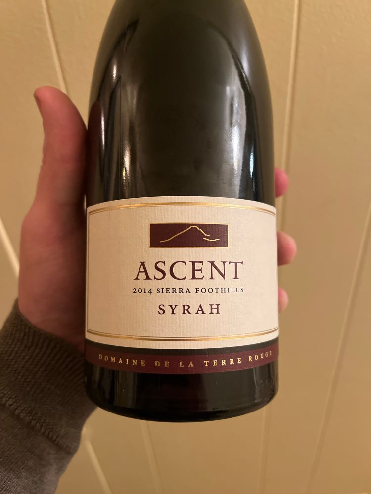 A bottle of Domaine De La Terre Rouge Ascent Syrah
