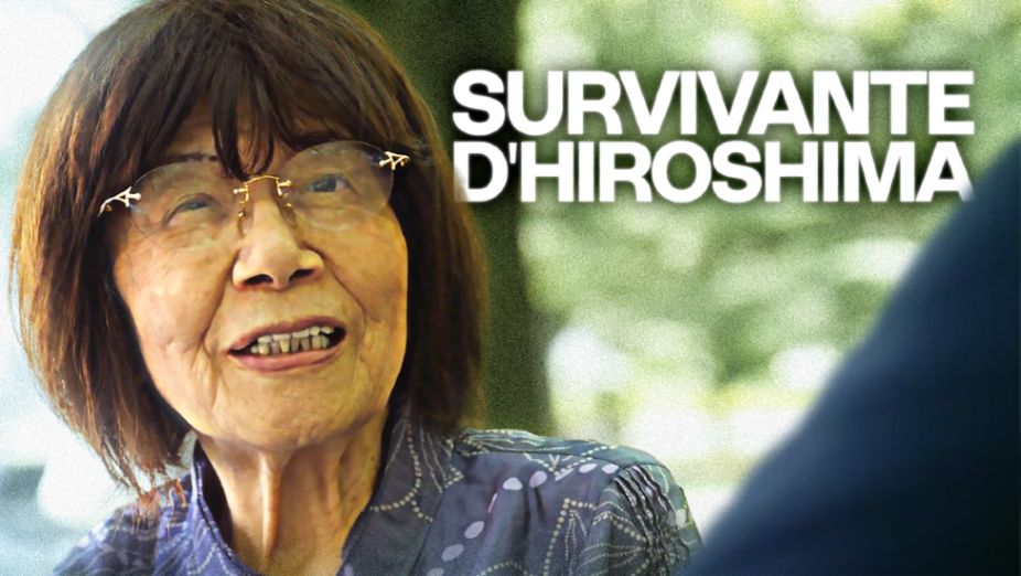 Interview de Madame Teruko Yahata, une survivante de la bombe atomique d'Hiroshima, sur Nota Bonus. On voit une photographie d'elle, avec écrit à côté "Survivante d'Hiroshima".