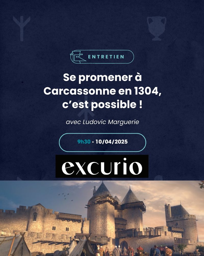 Nouvel entretien Nota Bene sur Twitch le 10 avril à 9h30 avec Ludovic Marguerie sur la nouvelle expérience en réalité virtuelle d'Excurio : "Les Derniers Remparts, Carcassonne 1304". Détail d'une image réalisée par le équipes d'Excurio, sur laquelle on voit l'extérieur d'une partie des murailles de Carcassonne.