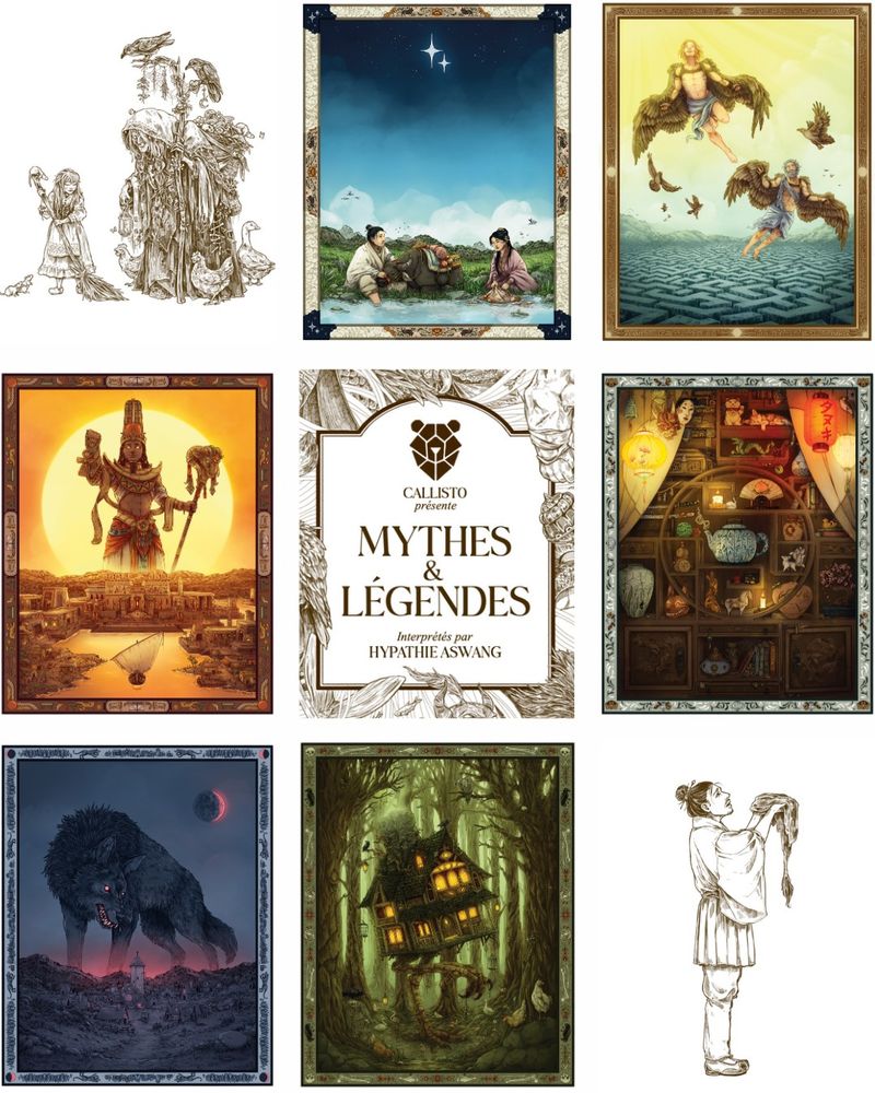 Différentes illustrations réalisées par Hypathie Aswang pour le livre Callisto sur les mythes et les légendes, actuellement en cours de financement.
