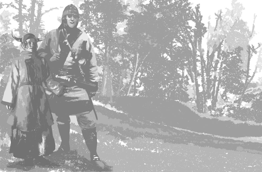 Yelena Volkhova and Cuthbert Eardwulf. One was a 'witch' who was hanged for being too educated for a woman in her village, and One is a warrior defending his village from a viking raiding party and ultimately died. Both are reborn in a world that is similar to their own in some ways.