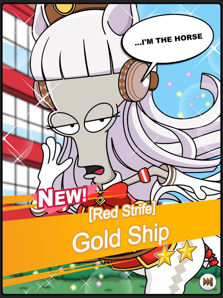 Roger Smith from American Dad dressed up as Gold Ship from Uma Musume Pretty Derby.