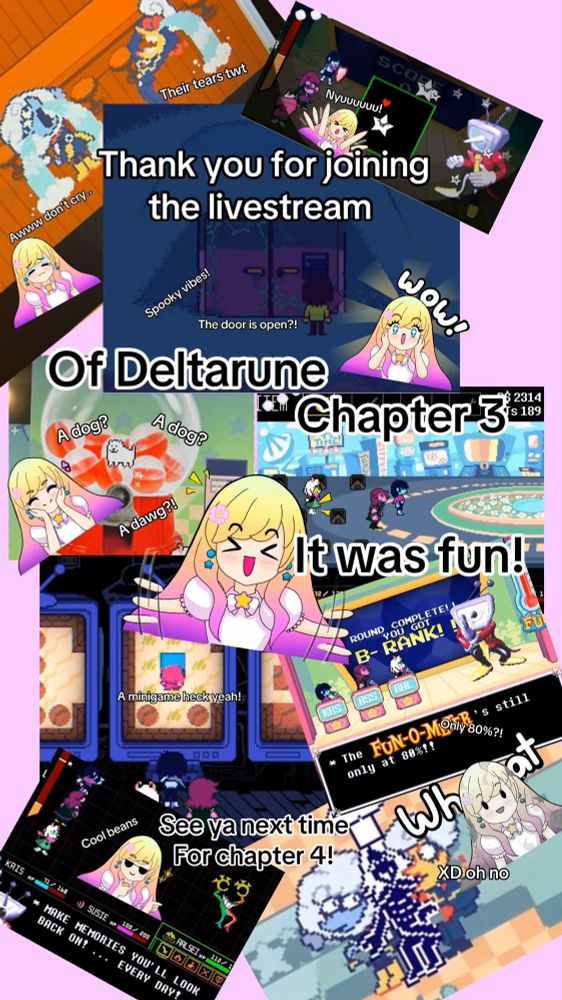 a collage of Deltarune moments with my remarks and oc harete.