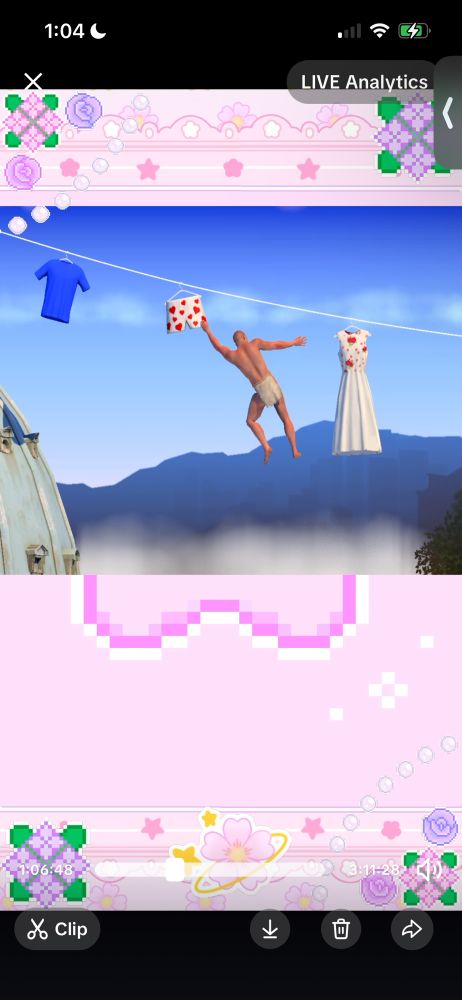 A character trying to jump from one article of clothing to the next. In this case from briefs to a dress. 