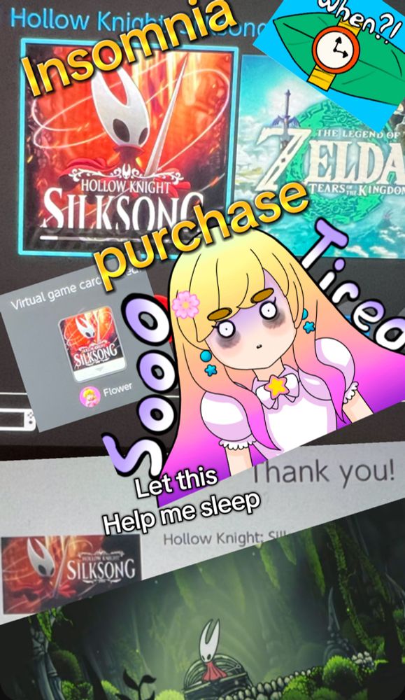 Silksong and my oc Harete who is sleep deprived.